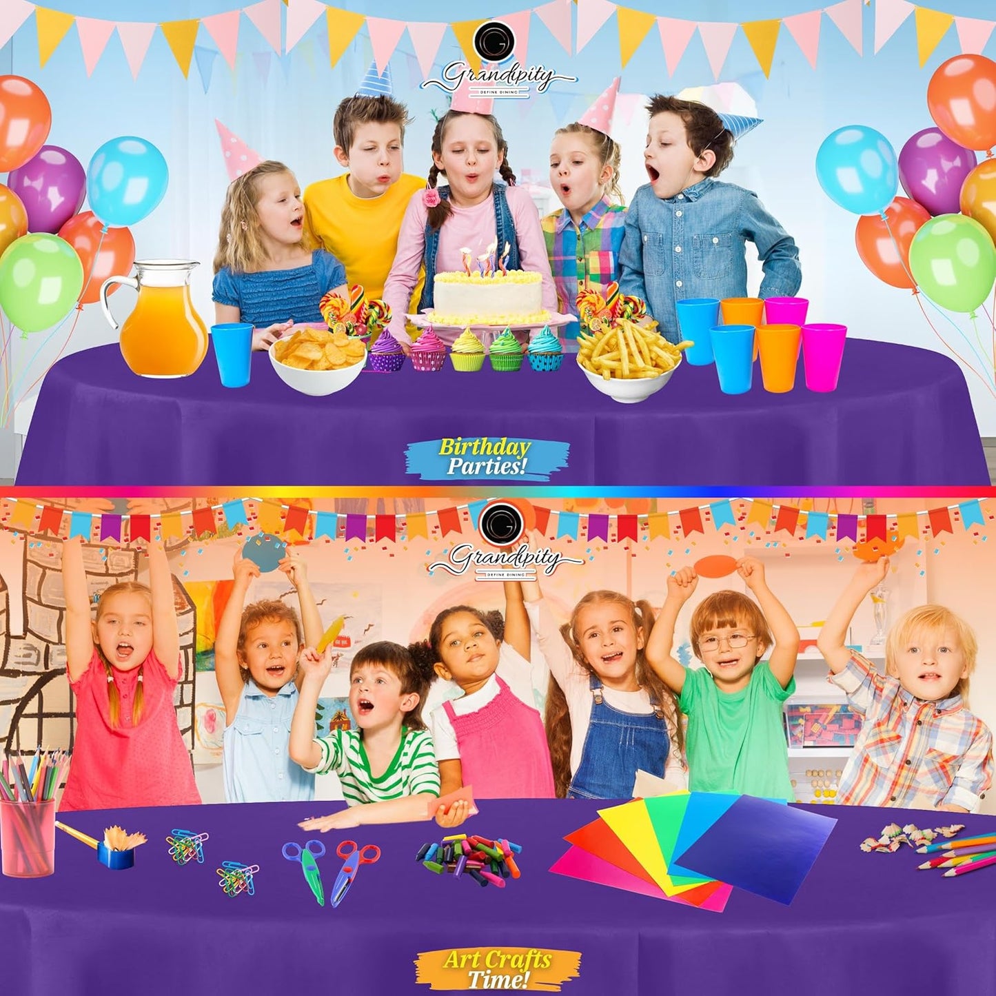 Grandipity 12 Pack Premium Disposable Plastic Tablecloth 84" Inch Decorative Round Table Cover - Purple