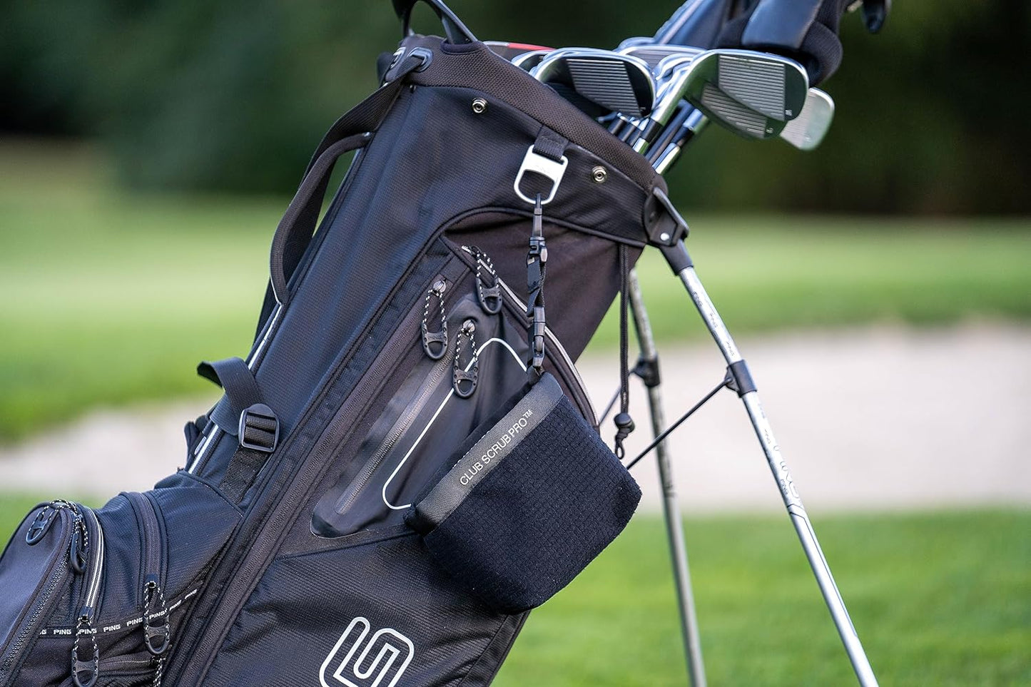 Club Scrub Golf Club and Golf Ball Cleaning Bag, Waterproof Clean Face Technology Liner, Detachable Clip, Machine Washable, Cleans Club Grooves, Dry Exterior (Neoprene or Microfiber Option Available)