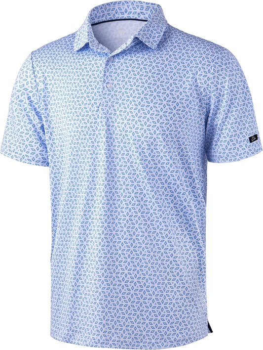 Obla Mens Golf Polo Shirts Short Sleeve Dry Fit Performance Moisture Wicking Casual Print Collared Golf Shirts for Men