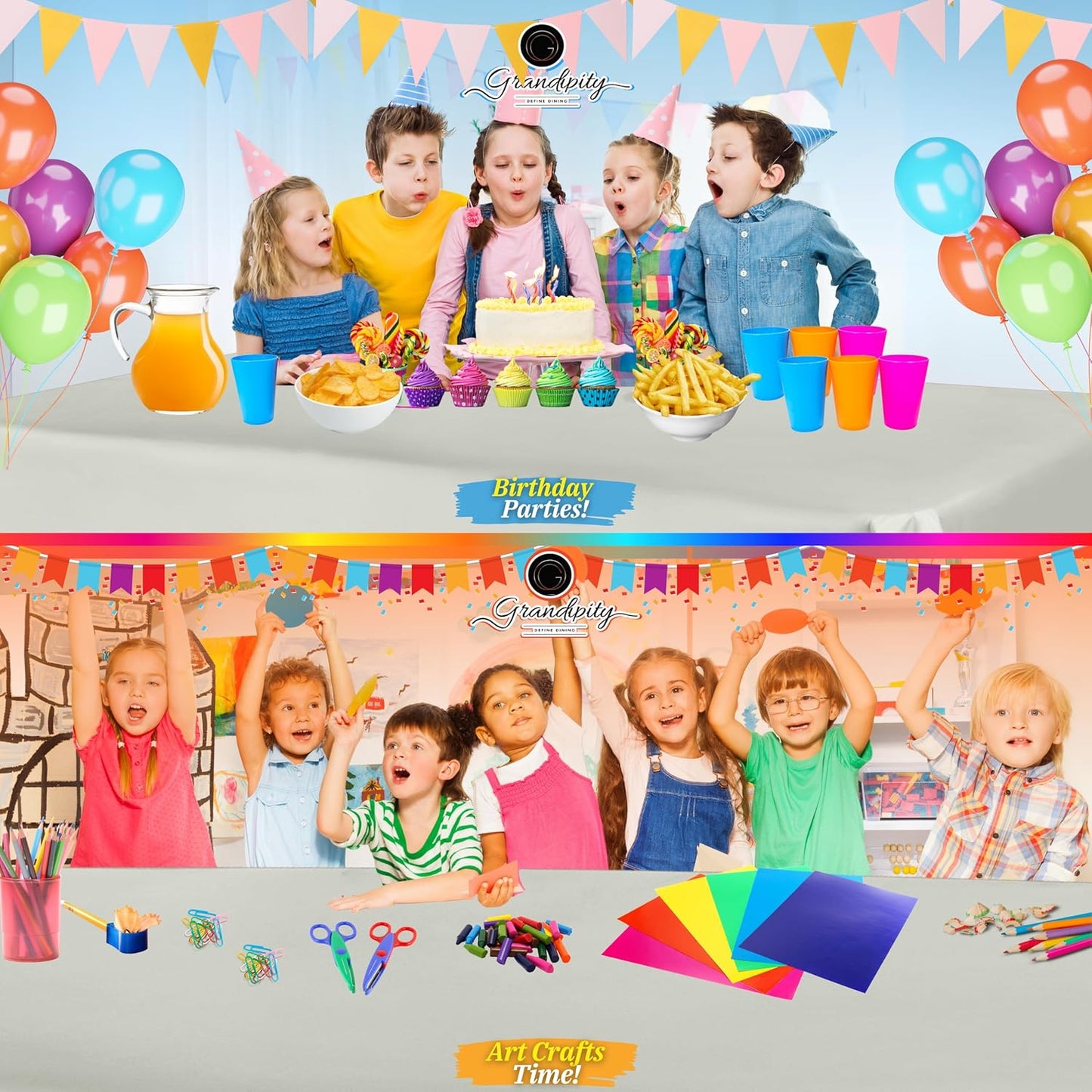 Grandipity 12 Pack Premium Disposable Plastic Tablecloth 54 Inch. x 108 Inch. Decorative Rectangle Table Cover - Light Grey