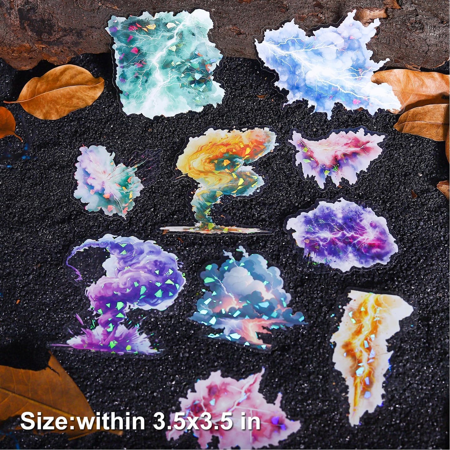Lightning Tornado PET Sticker Set, 60Pcs Large Holographic Stickers for Scrapbooking, Journaling, Junk Journal Supplies, and DIY Crafts