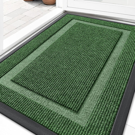 OLANLY Front Door Mat Indoor Outdoor Entrance, Waterproof All-Season, All-Weather Doormat, Sturdy Natural Rubber, Fade Resistant, Low Profile, Easy Clean Patio Porch Entryway Mat, 36x24, Green