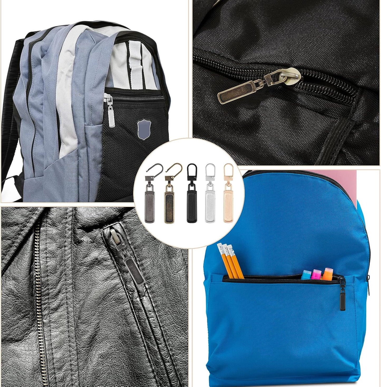 10 PCS Replacement Zipper Pull Detachable Metal Zip Pulls Repair Golf Bag Zipper Pull Replacement Tab for Luggage Clothing Jackets Jeans Backpacks Boots Dresses Purse Coat(Universal Extender)