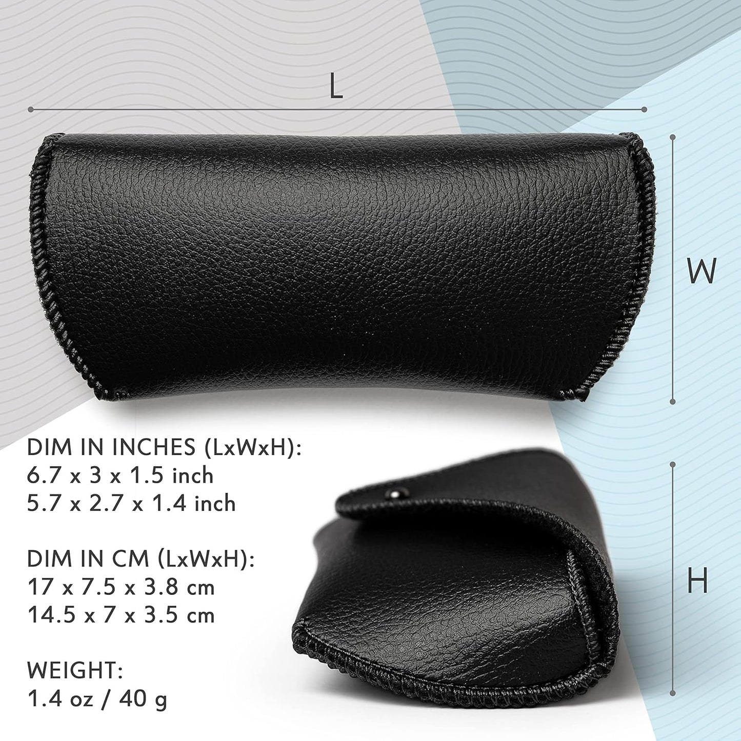 PU Leather Sunglasses Case Black, Soft Durable Glasses Case Medium Big Sunglass, Portable Sunglasses Case Slim, Spectacles Case, Knocks Protection Case