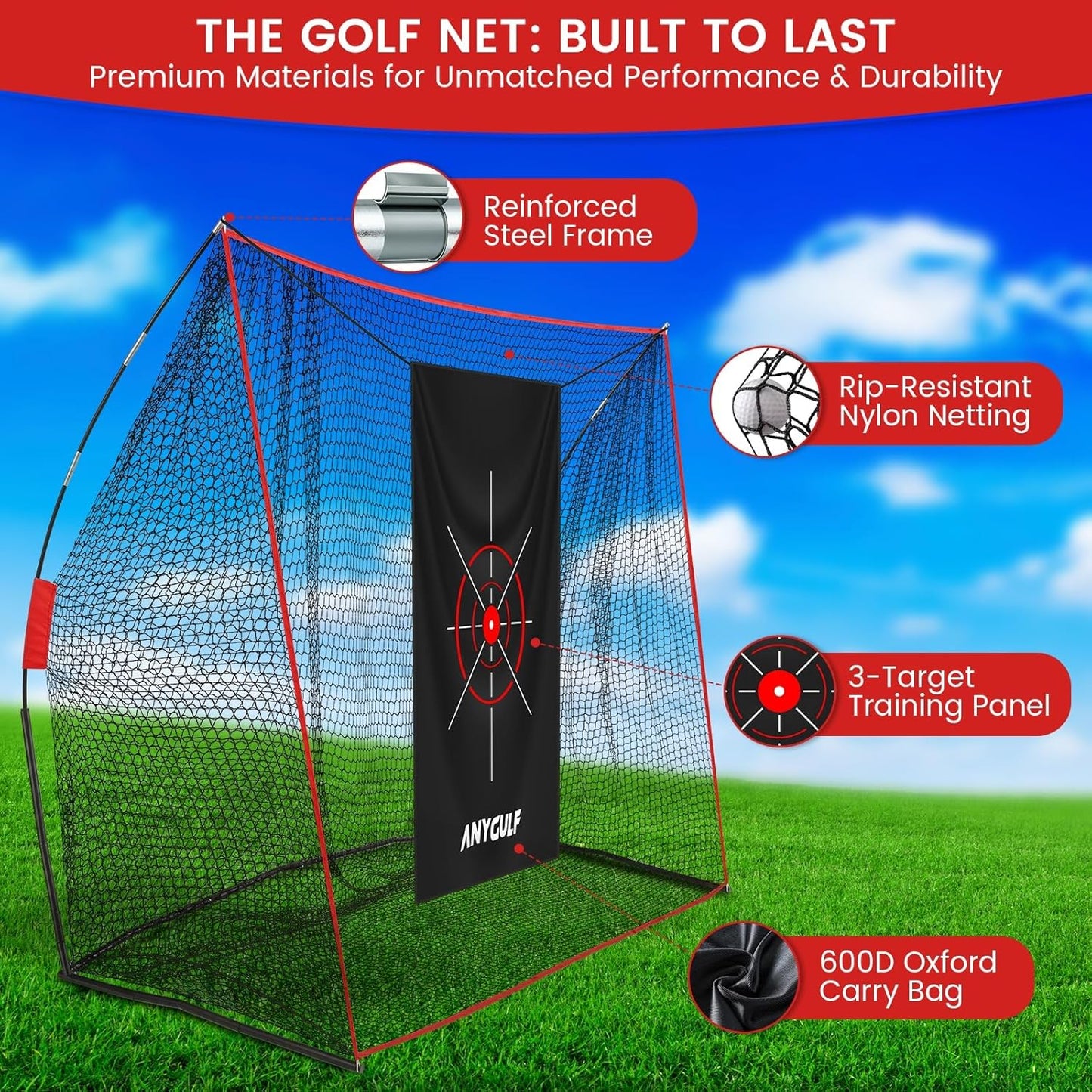 Pro Golf Net,Heavy Duty Golf Practice Net with Mat, Outdoor Indoor Hitting Nets with Noise Reduce Silk Target for Backyard Driving Chipping/Garage Training