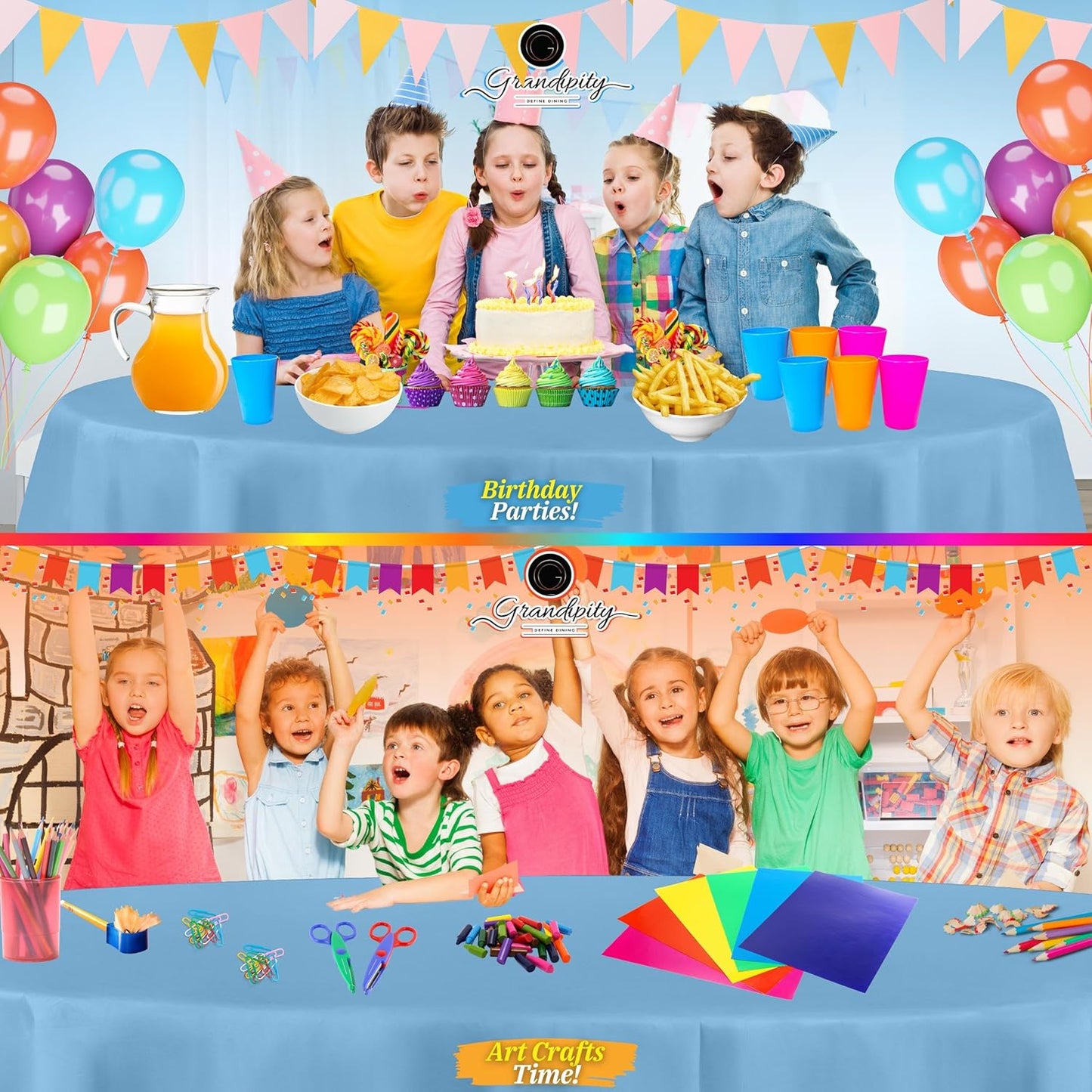 Grandipity 12 Pack Premium Disposable Plastic Tablecloth 84" Inch Decorative Round Table Cover - Sky Blue