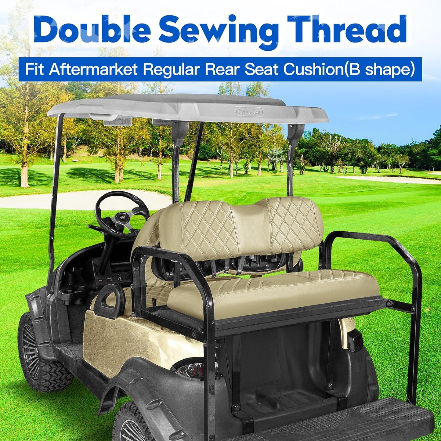 NOKINS 4PCS Golf Cart Seat Covers Kit, Front and Rear Seat Covers Fits Club Car Precedent Standard Seat Cushion, Club Car Vinyl Diamond Seat Covers Accessories, No Staples (Buff)