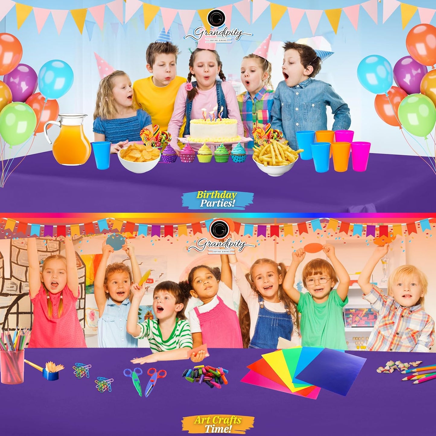 Grandipity 12 Pack Premium Disposable Plastic Tablecloth 54 Inch. x 108 Inch. Decorative Rectangle Table Cover - Purple