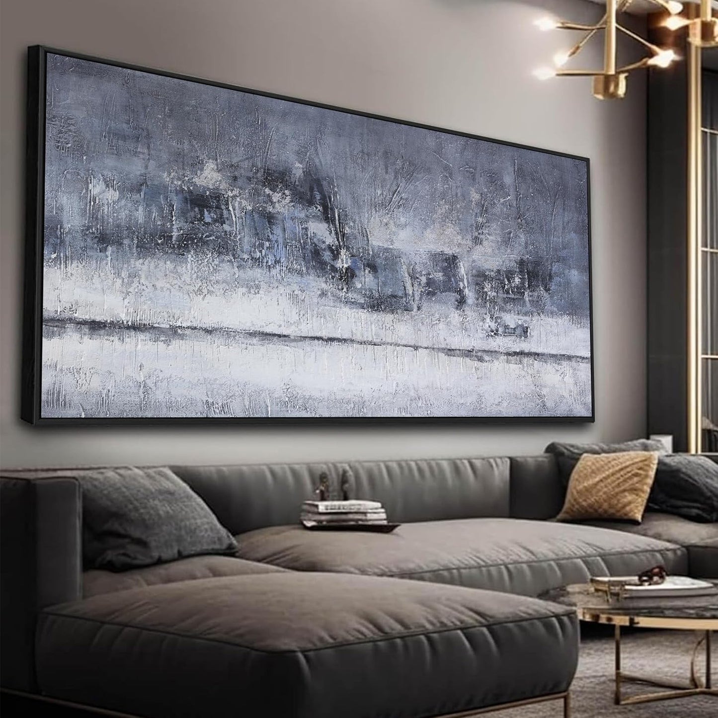 Abstract Wall Art Wall Decor Gray And White Blue Modern Canvas Art Print Abstract Artwork Framed Pictures For Living Room Bedroom Bathroom Office Home Decor Can Be Hung 20"X 40"