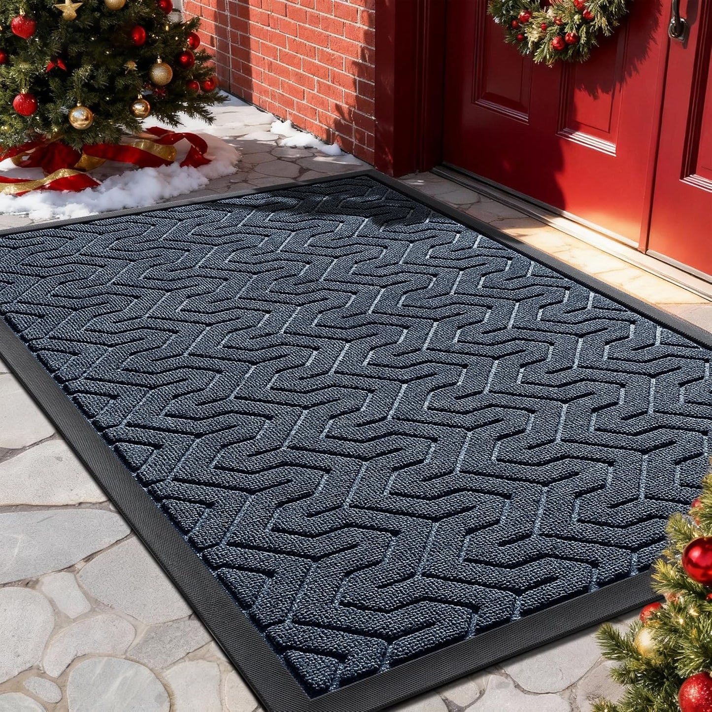 Yimobra Front Door Mat Outside Entrance 29.5x17, Waterproof Heavy Duty Outdoor Mats for Front Door, Non Slip Rubber Entry Mat for Garage Patio Indoor, Blue