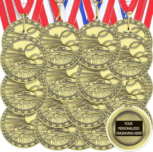 36 Pcs 2'' Gold Medals Bulk Volleyball Football Basketball Soccer Baseball Archery Dink Ball Cheer Track Bowling Awards Medals with Ribbons for Sports Participation Winner Gift