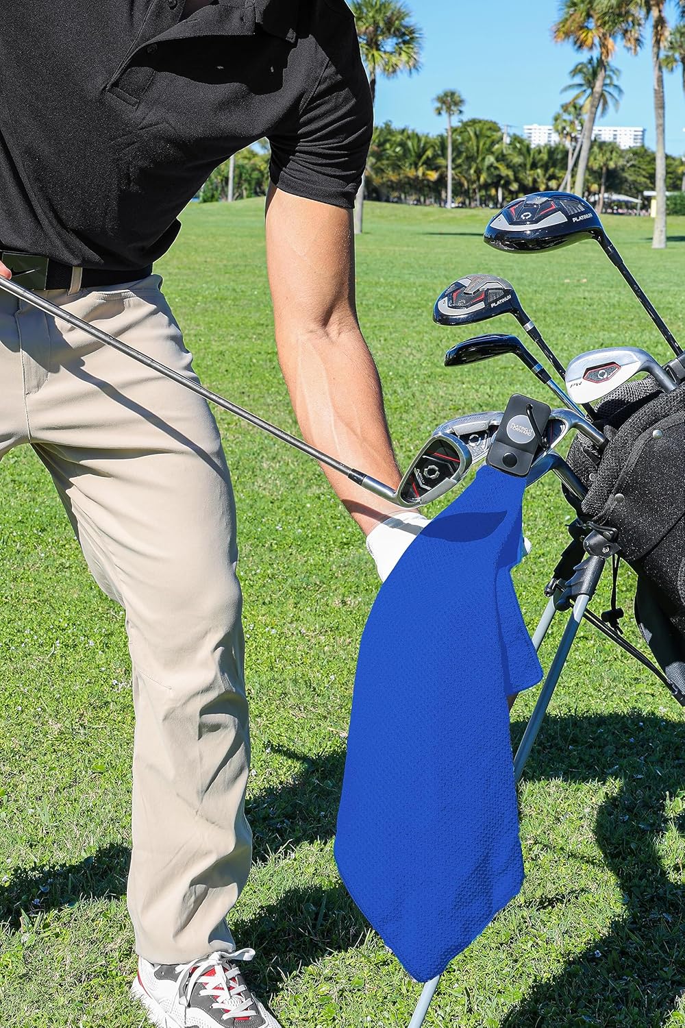 Magnetic Golf Towels for Golf Bags with Clip & Ultra Strong Magnet - Waffle Weave Microfiber Towel for Secure Hold on Bags & Carts - Ideal Club Cleaner & Accessories - Bright Blue