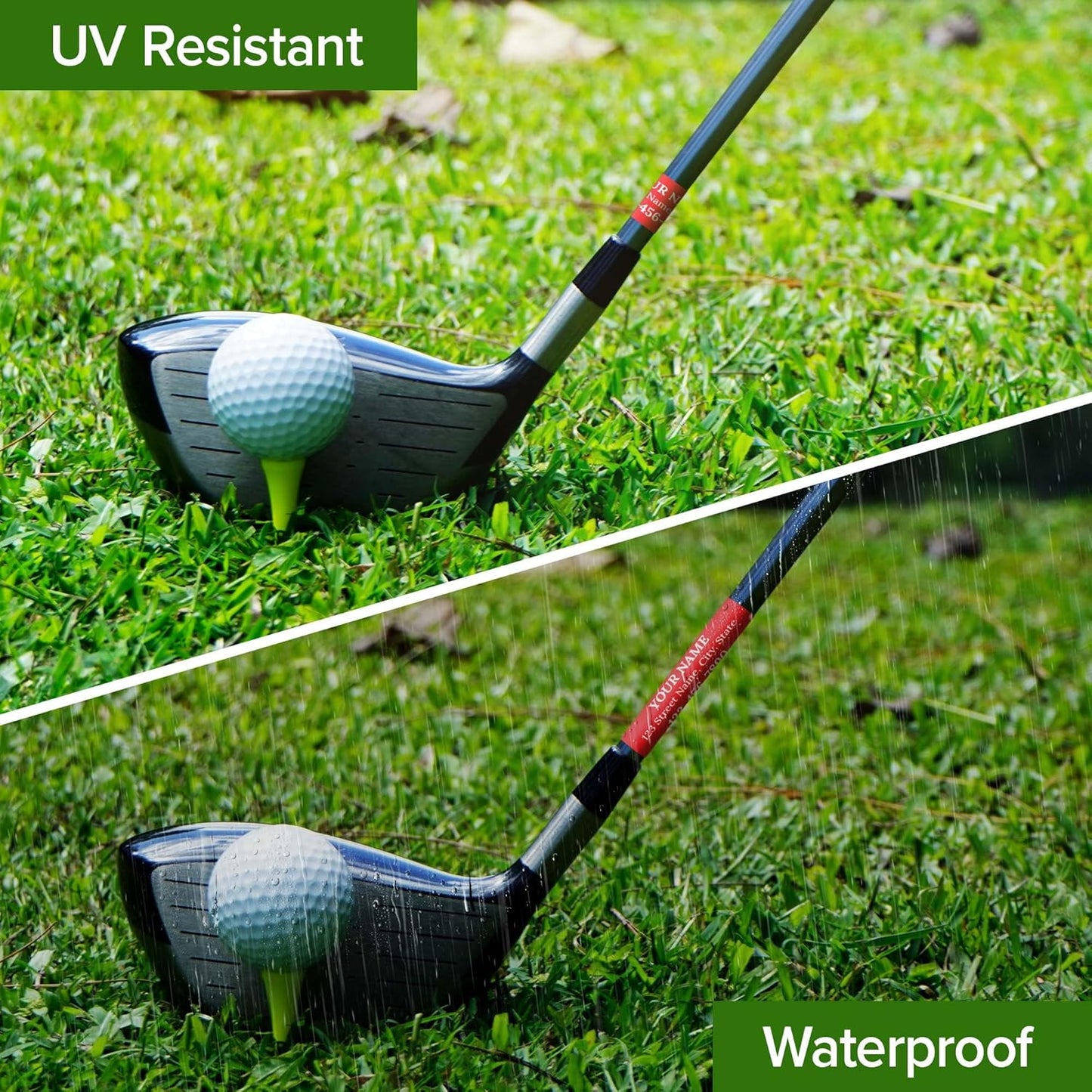 Custom Red Golf Club ID Labels, Personalized Golf Club Name Sticker,0.75x2 Inches, Set of 30, 4 Mil Vinyl Decal Stickers Weather Resistant, Made in USA by My Sign Center