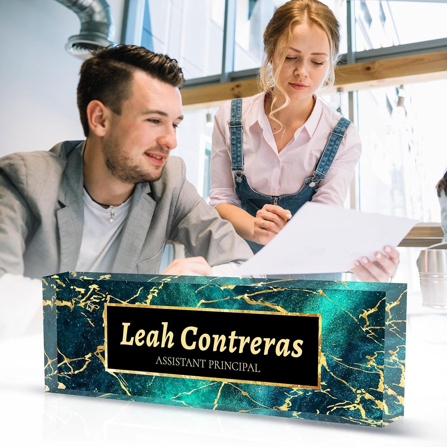 Personalized Name Plate for Desk Custom Acrylic Desk Name Plate Custom Employee Appreciation Gifts Office Gifts for Women, Men, Boss, Coworkers, Teacher, Nurse (Bright Blue)