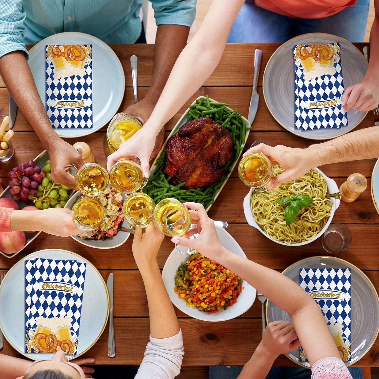 100 Pieces Oktoberfest Napkins Disposable Blue White Plaids Party Napkins 7.8 x 4.3 Inch Bavarian Flag Paper Cocktail Napkins Supplies for Oktoberfest German Beer Festival Party Decorations