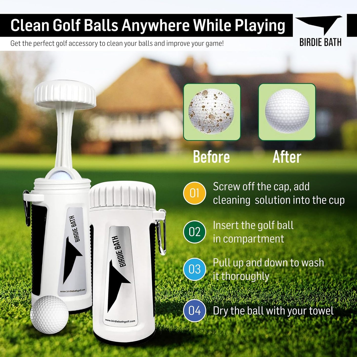 Birdie Bath Portable Golf Ball Cleaner - Ultimate Personal Golf Ball Washer