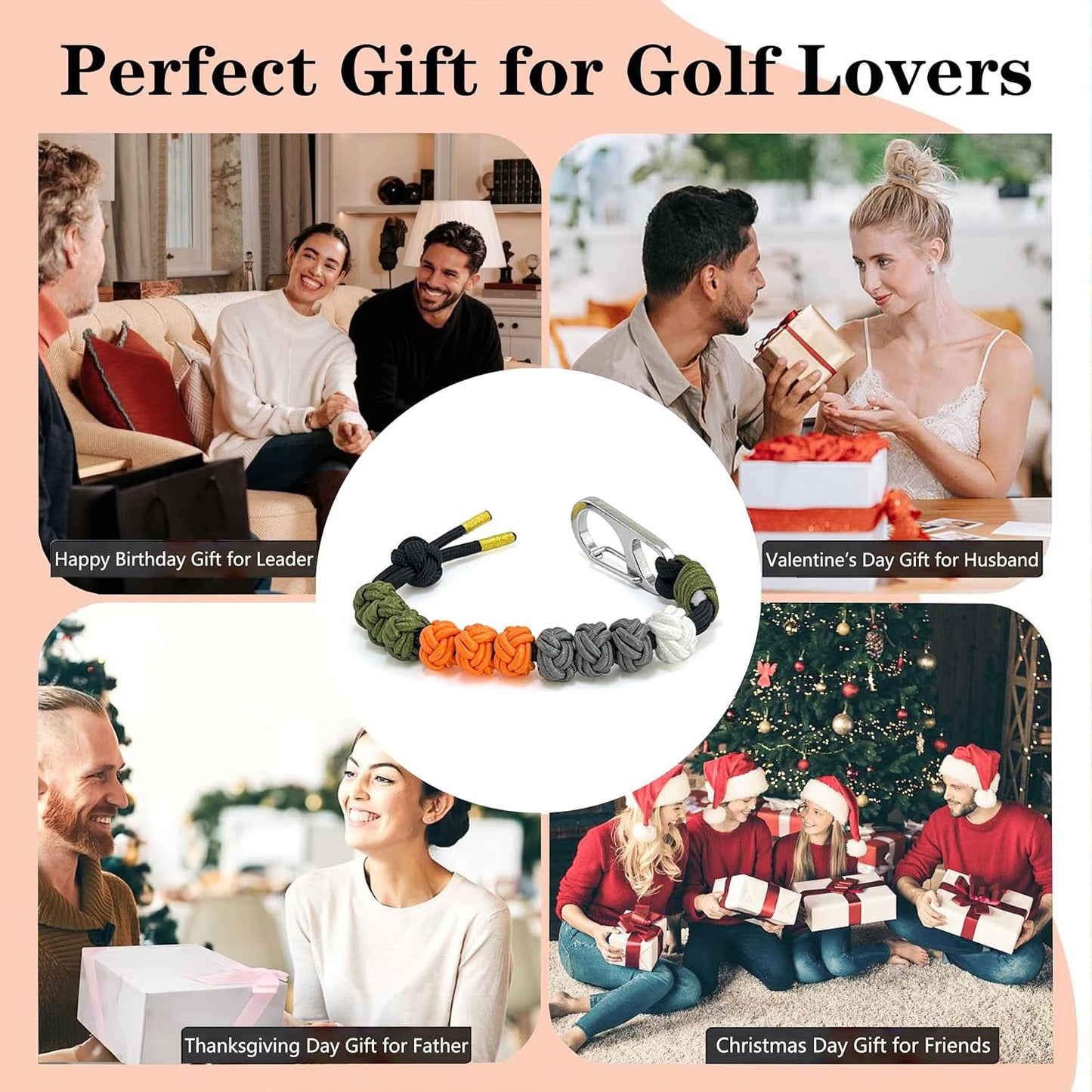 Golf Stroke Counter Keychain| 10 Handwoven Pineapple Knot Beads| 550 lbs Durable Military Paracord| 304 Stainless Steel Hook for Golf Bag/ Belt Accessories| Ideal Holiday Golf Gift for Men and Women