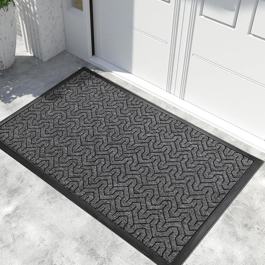 Yimobra Extra Large Door Mat Outside Entrance 60x36, Waterproof Heavy Duty Outdoor Mats for Front Door, Non Slip Rubber Entry Mat for Garage Patio Indoor, Easy Clean, Mix Grey