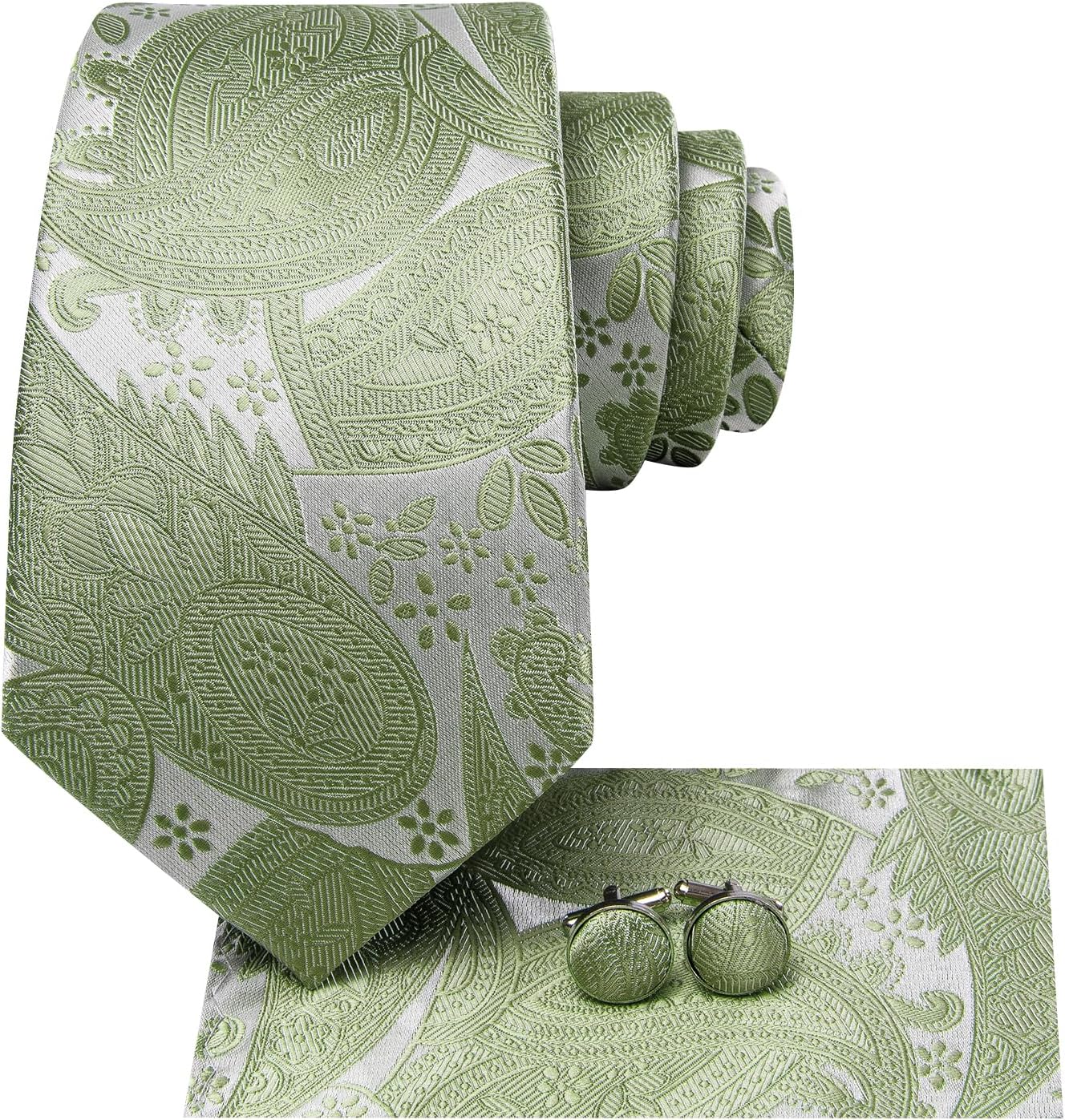 Dubulle Mens Paisley Striped Tie WOVEN Necktie for Men and Handkerchief Cufflinks Set Wedding Formal Business