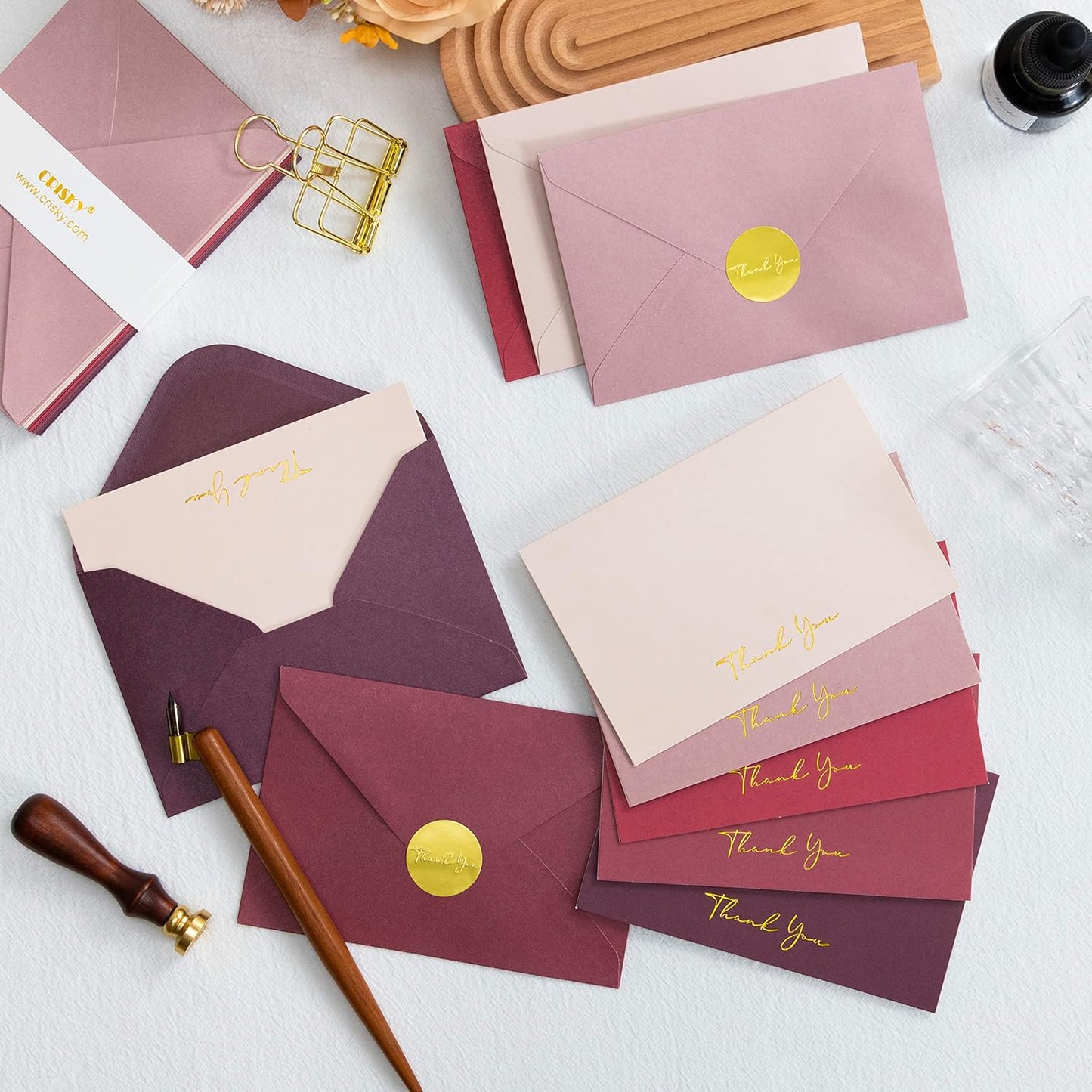 Crisky Burgundy Red Thank You Cards with Envelopes & Stickers， 50 Pack Bridal Shower Graduation Thank You Cards Small Business, Wedding Baby Shower Birthday Funeral Notes Bulk
