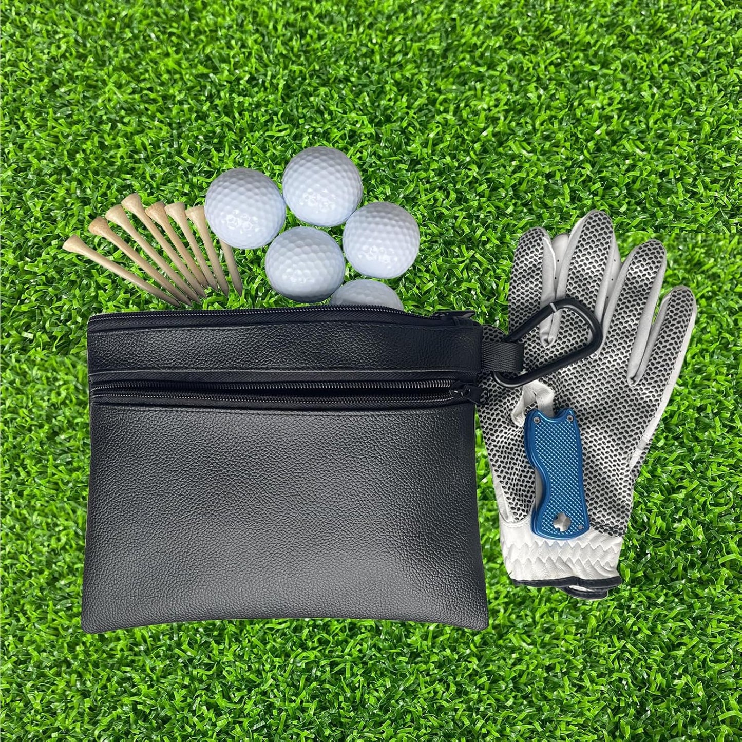 Golf Ball Pouch Tee Holder Belt Waist Bag Leather Golf Ball Bag Pouch Zippered Golf Pouch Golf Accessory Pouch