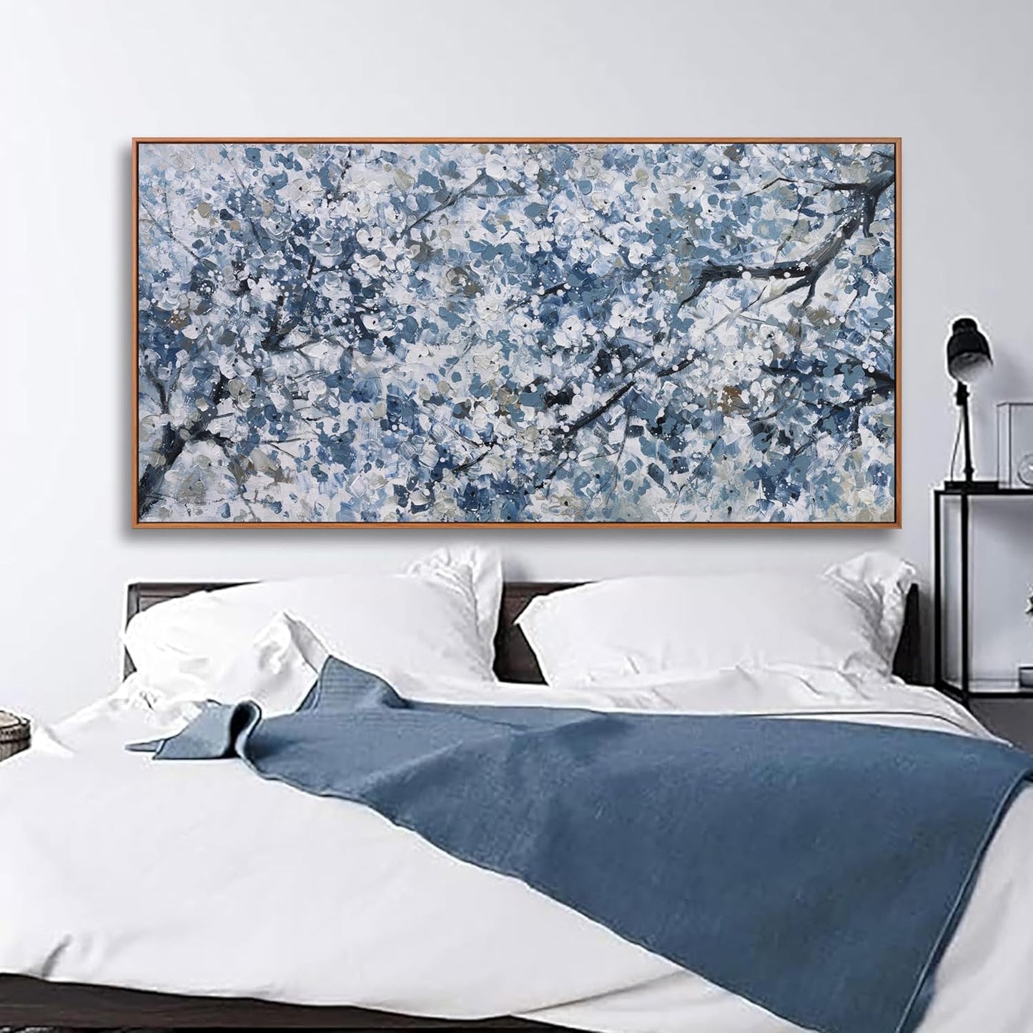 Canvas Wall Art Pictures Wall Decoration Dark Blue And White Abstract Tree Plants Artwork Large Wall Art Modern Painting Framed Pictures For Living Room Home Kitchen Office 29"X58"