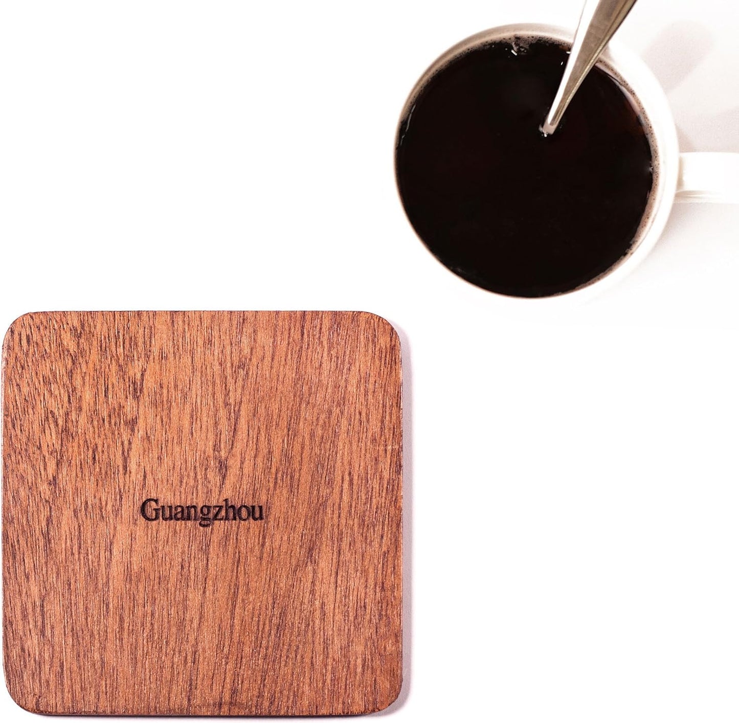 Guangzhou Map Coaster by O3 Design Studio, Set Of 4, Sapele Wooden Coaster With City Map, Handmade