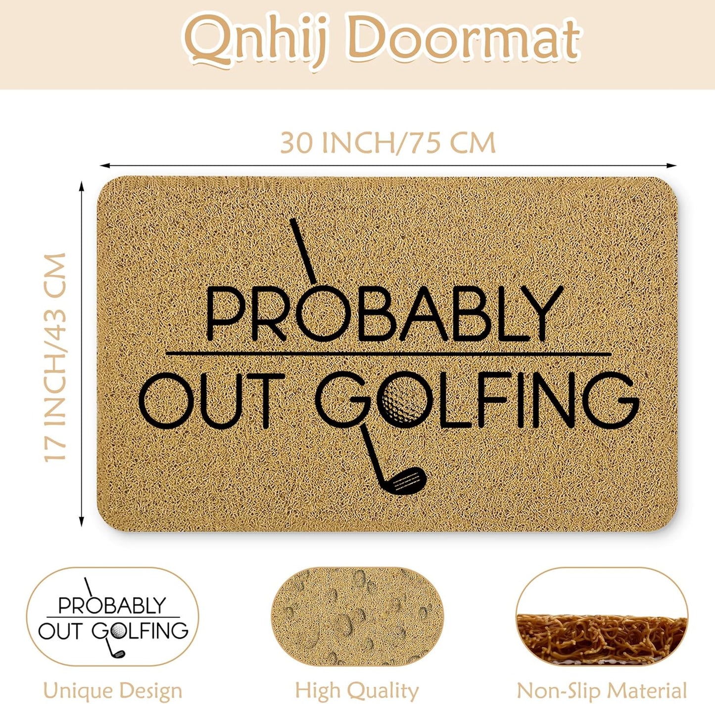 Funny Golf Welcome Mats for Front Door, Golf Sports Door Mat, Probably Out Golfing Humorous Doormat for Porch Outside Inside Outdoor Indoor Entrance, Funny Bath Rug, 17x30 Inches