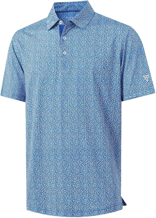 M MAELREG Mens Golf Shirt Short Sleeve Dry Fit Print Moisture Wicking Performance Patterns Collared Polo Shirt