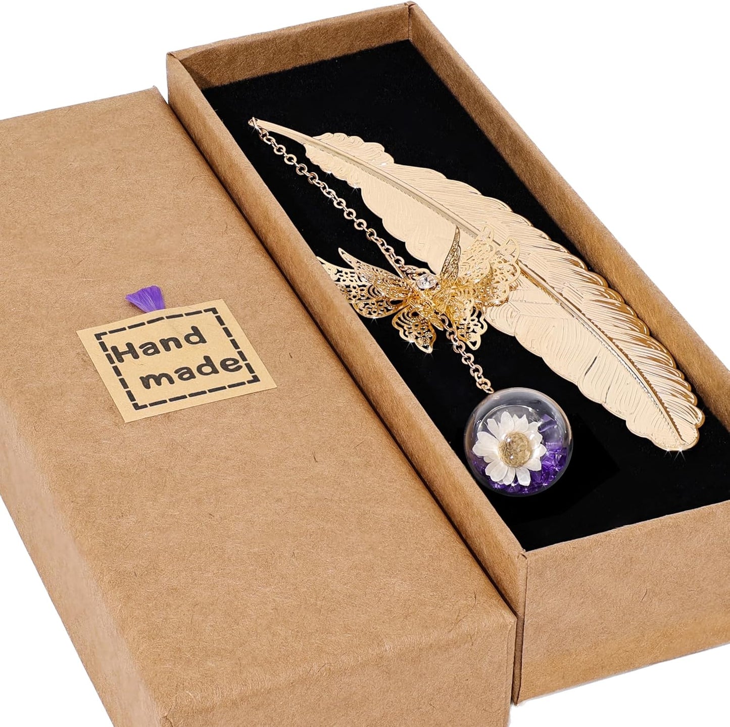 Toirxarn Metal Feather Bookmark with Butterfly Charm – Christmas Gifts for Women, Mom, Teachers, Book Lovers – Stocking Stuffers, Secret Santa, Birthday & Holiday Gift Box