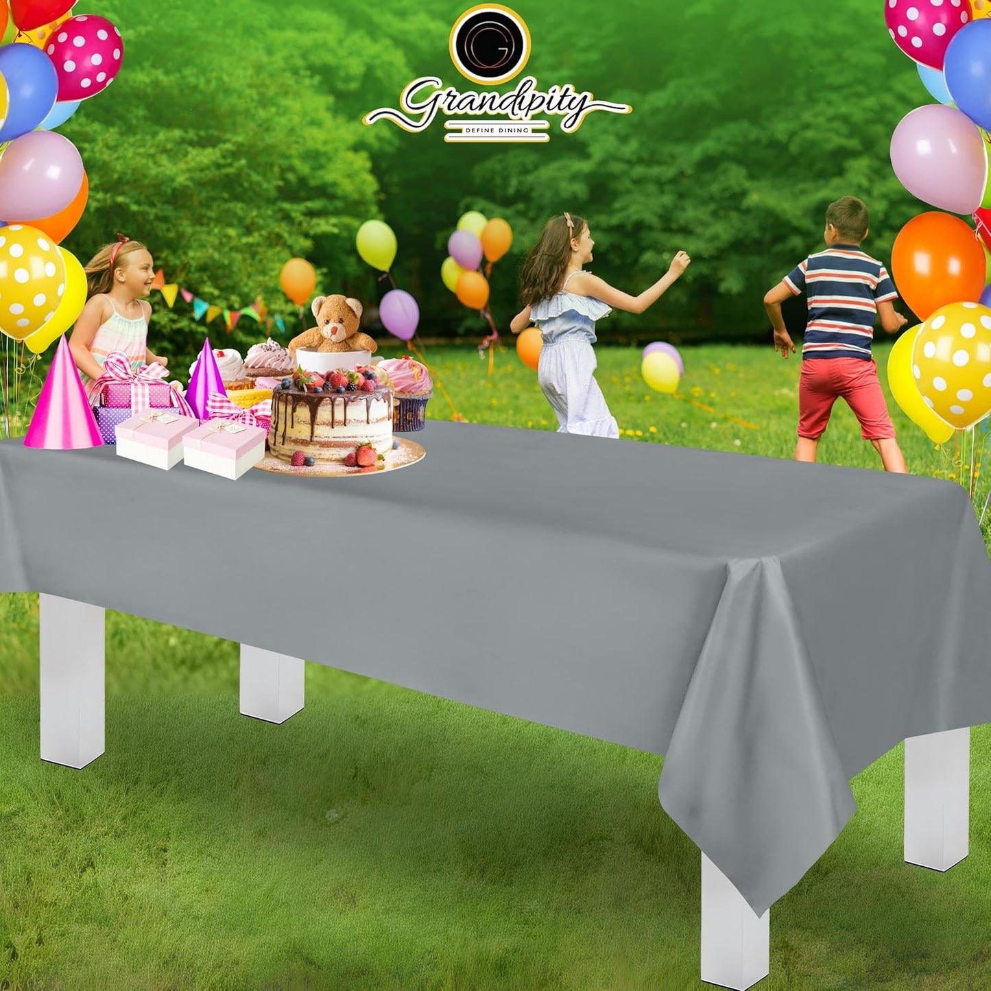 Grandipity 12 Pack Premium Disposable Plastic Tablecloth 54 Inch. x 108 Inch. Decorative Rectangle Table Cover - Silver