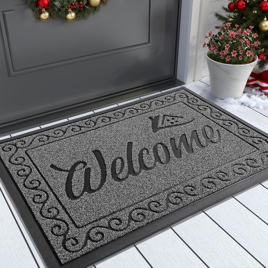 Yimobra Welcome Mat, Heavy Duty Sturdy Door Mats for Home Entrance Outdoor Indoor, Front Doormat for Outside Patio Floor Entry Porch Garage Office, Waterproof, Low Profile, 29.5x17, Black Grey