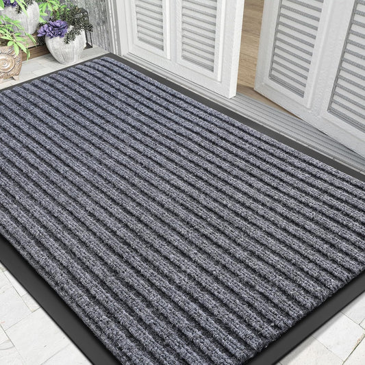 Yimobra Front Door Mat Outdoor Indoor Entrance, 100% Waterproof All-Season All Weather Doormat, Welcome Matt Outside Entry, Non Slip, Low Profile, Heavy Duty Patio Porch Floor Mats,47 x 32,Gray White