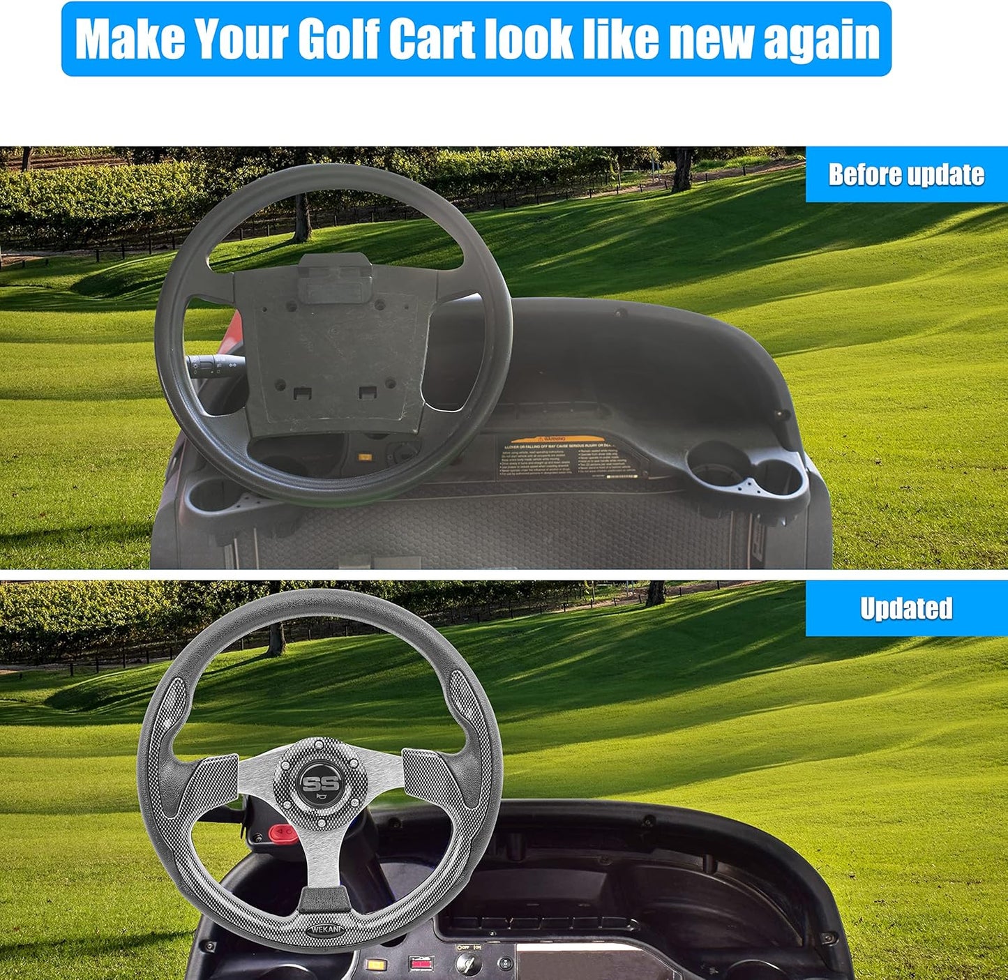 Golf Cart Steering wheel for EZGO YAMAHA and Club Car Precedent Most Golf carts Silver Gray