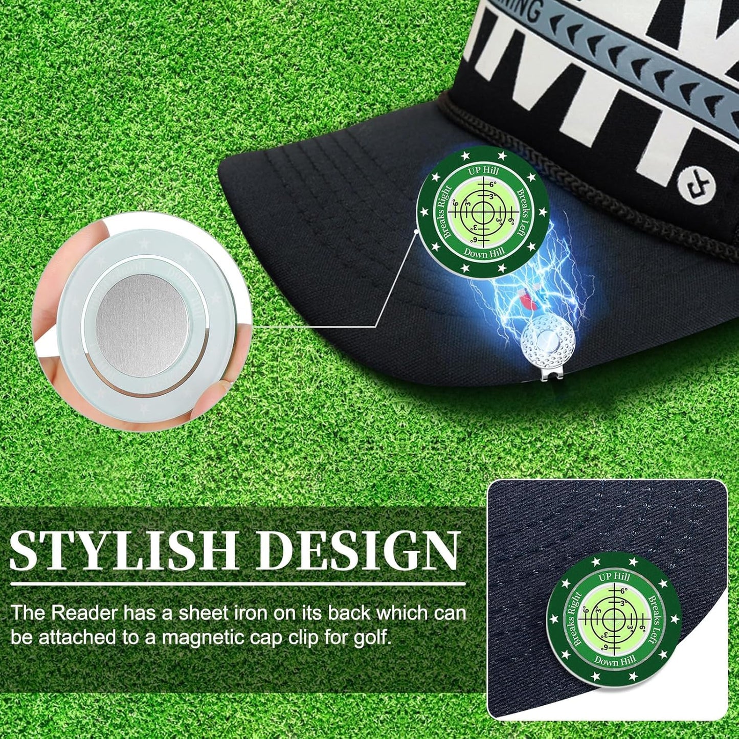 Golf Green Reader, 2 Pack Golf Ball Marker Hat Clip with High Precision Horizontal Bubble, Putting Training Aid Golf Accessories Tool Gift for Men Women