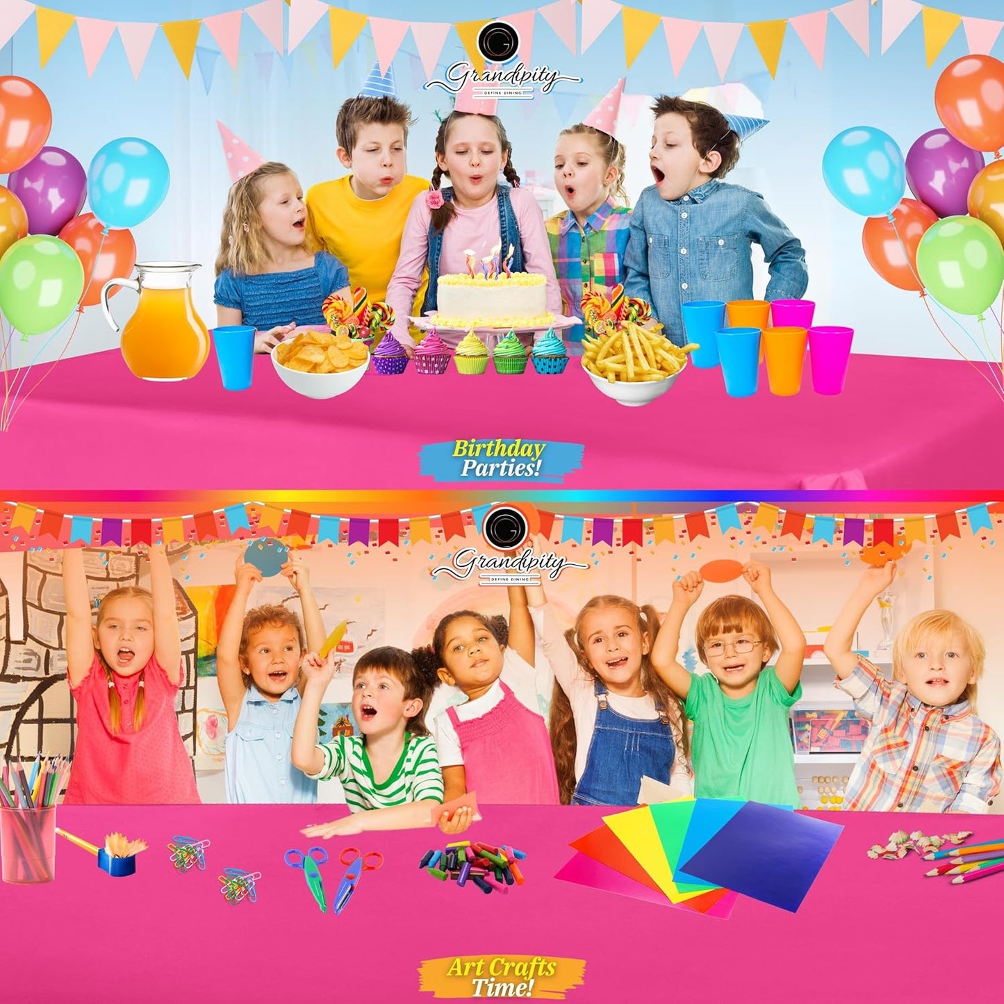 Grandipity 12 Pack Premium Disposable Plastic Tablecloth 54 Inch. x 108 Inch. Decorative Rectangle Table Cover - Hot Pink