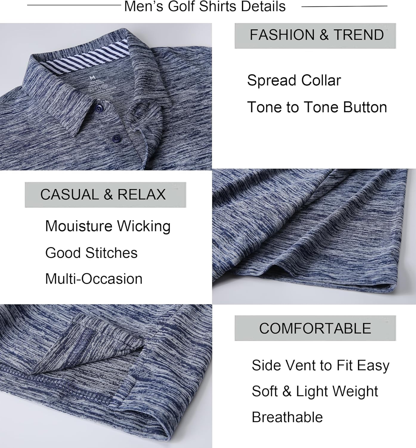 Alex Vando Mens Golf Shirt Moisture Wicking Quick-Dry Short Sleeve Casual Polo Shirts for Men