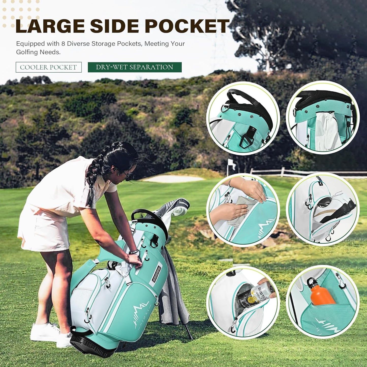 Golf Stand Bag with 7 Way Top Dividers, Lightweight Golf Bags for Men Women with Multiple Pockets, Dual Straps