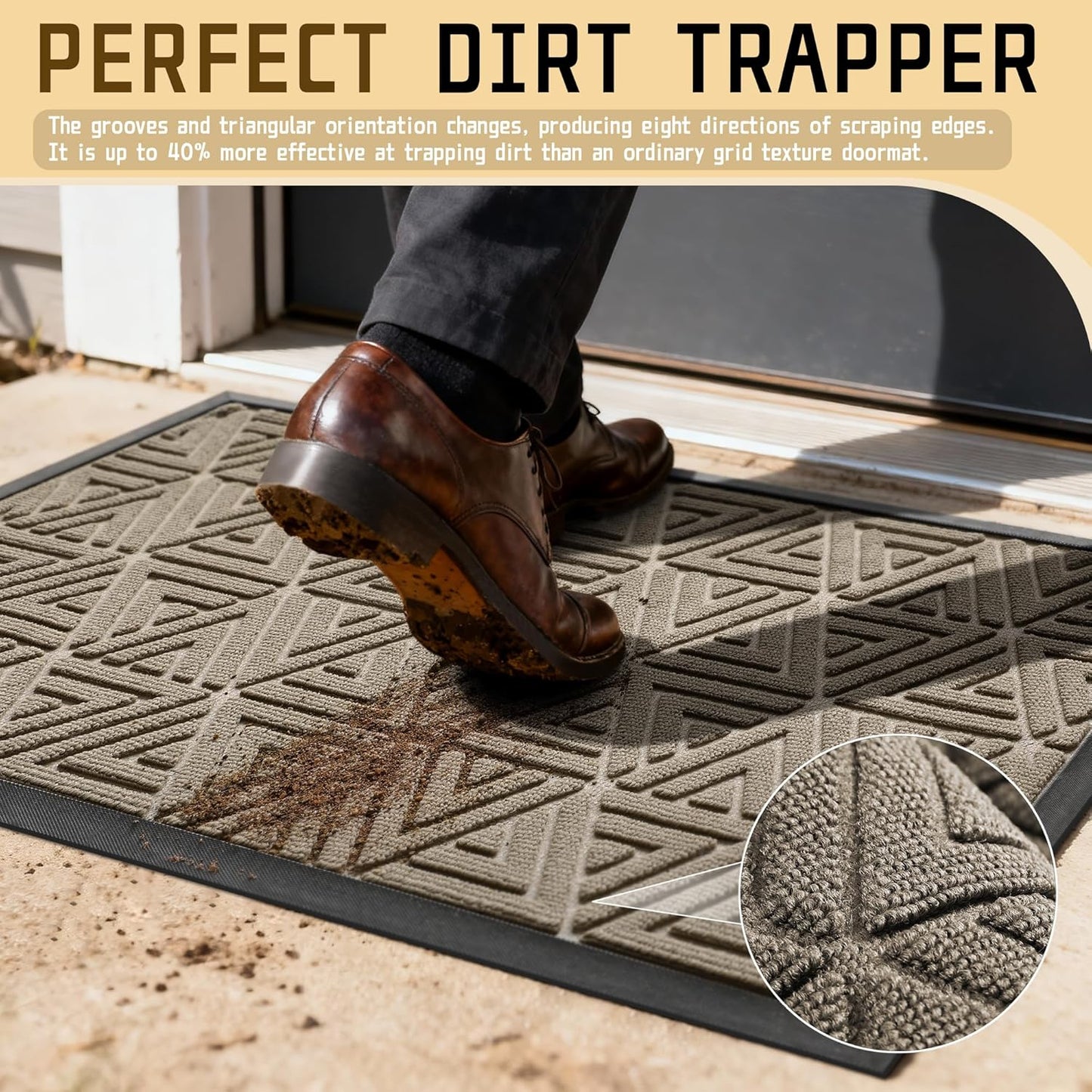 Yimobra Large Door Mat 36x24, All-Weather Waterproof Non-Slip Welcome Matt Outdoor, Heavy Duty Non Slip Doormat for Entryway for Patio and Garage Indoor, Easy Clean, Beige