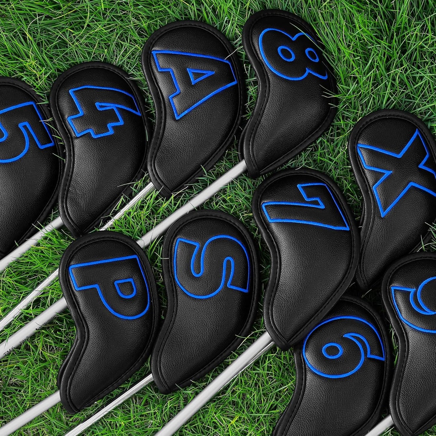 Craftsman Golf 10pcs Red No. on Both Sides Magnetic Closure Classic Black Leather Iron Headcover Covers Set Travel Cases Protector Available Custom with Name