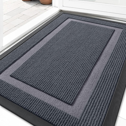 OLANLY Front Door Mat Indoor Outdoor Entrance, Waterproof All-Season, All-Weather Doormat, Sturdy Natural Rubber, Fade Resistant, Low Profile, Easy Clean Patio Porch Entryway Mat, 29.5x17, Light Grey