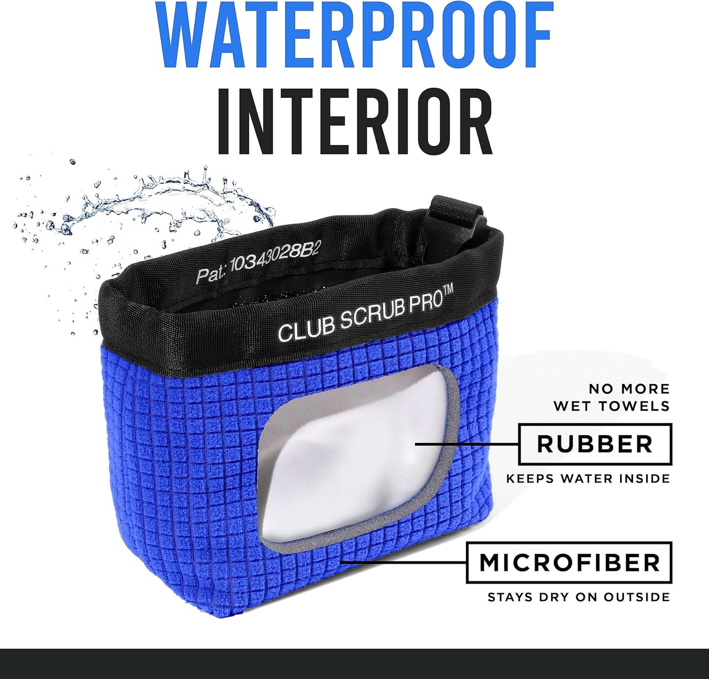 Club Scrub Golf Club and Golf Ball Cleaning Bag, Waterproof Clean Face Technology Liner, Detachable Clip, Machine Washable, Cleans Club Grooves, Dry Exterior (Neoprene or Microfiber Option Available)