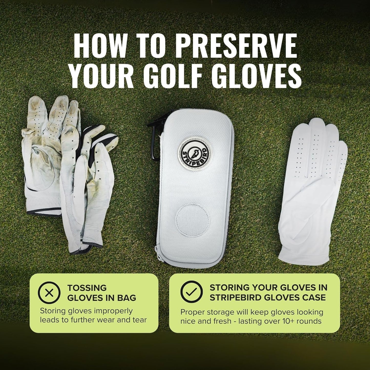 Stripebird - Original Performance Golf Glove Holder - Protect and Keep Gloves Dry - Moisture Free Storage Organizer Case