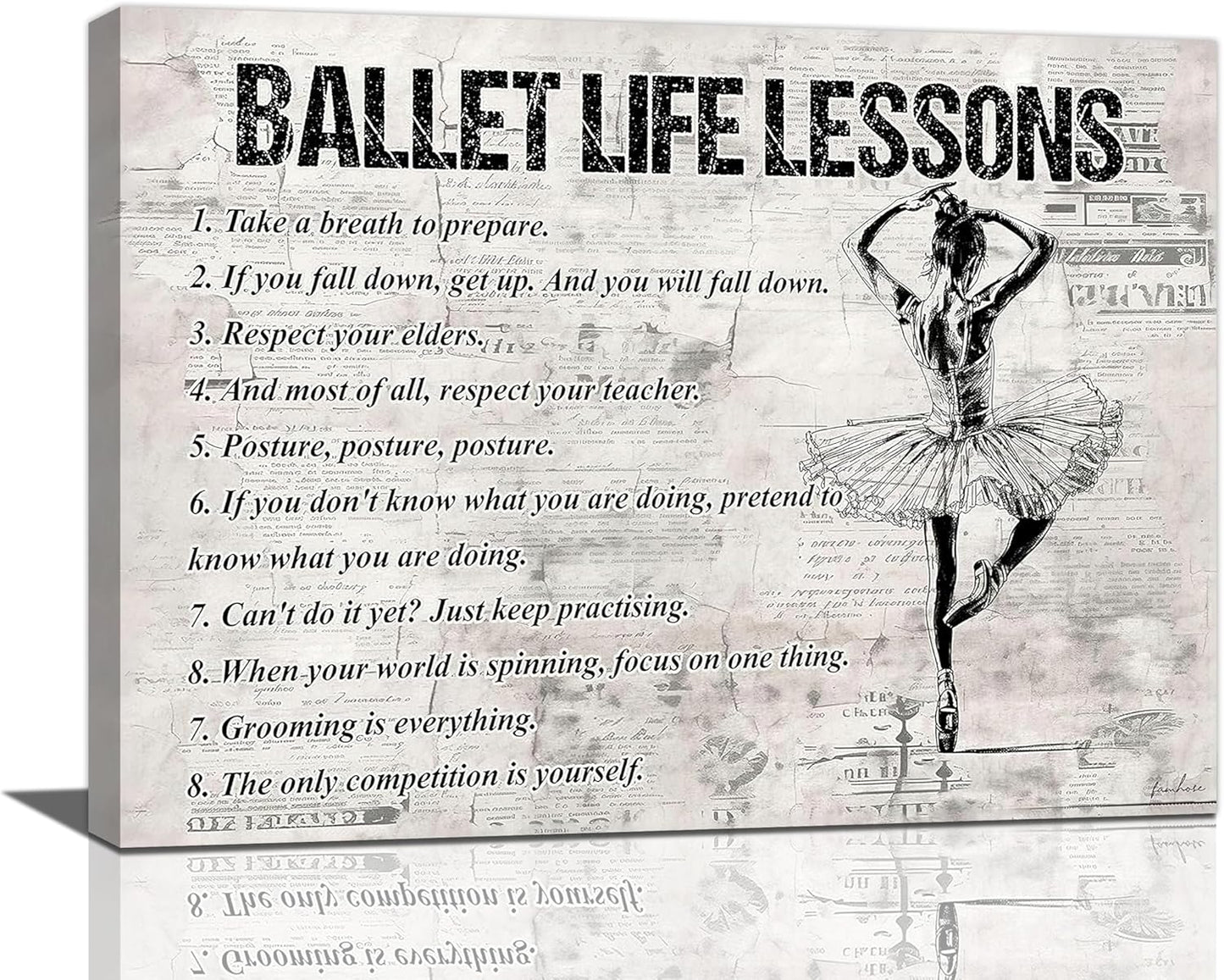 Ballet Dance Wall Art Ballet Life Lessons Wall Decor Ballet Sign Retro Poster Girls Woman Motivational Decorations Canvas Print Painting Artwork for Bedroom Bathroom Living Room Gym 16"x12"