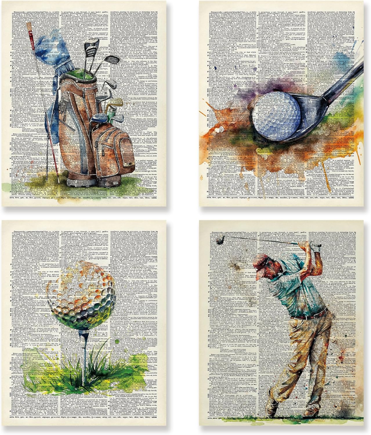 KSDUT Retro Golf Wall Decor Art Set of 4 - Vintage Artwork Poster Prints Gym Club Wall Decor Golf Gifts Wall Art for Office Games Sports Room Decorations - 8"x10" Unframed