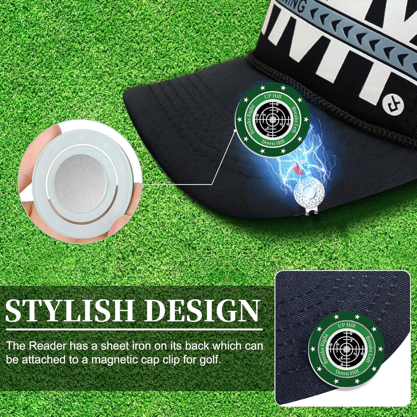 Golf Green Reader, 2 Pack Golf Ball Marker Hat Clip with High Precision Horizontal Bubble, Putting Training Aid Golf Accessories Tool Gift for Men Women