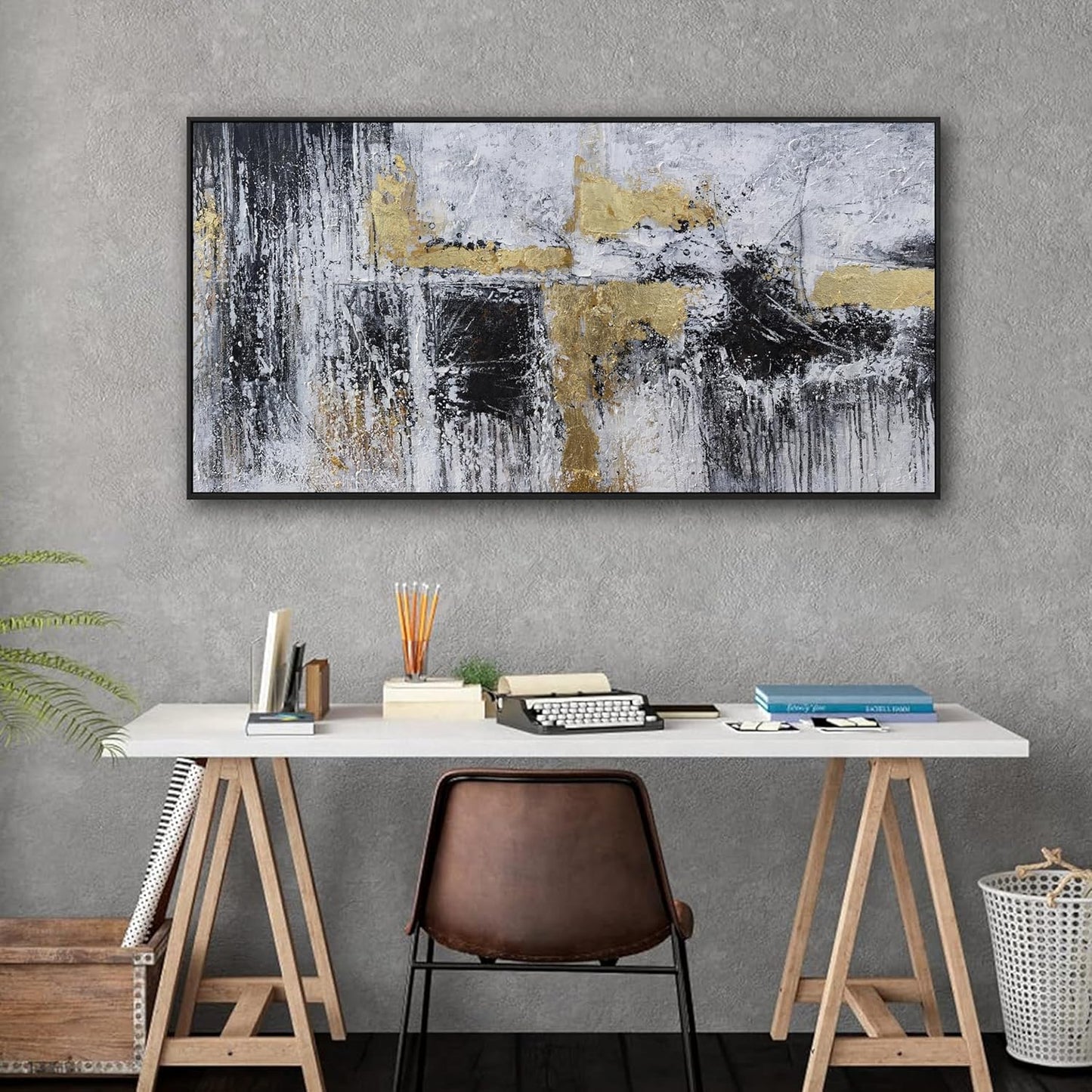 Abstract Wall Art Small Size Black And Gold Modern Minimalist Artwork Framed Home Artwork Decor Modern Minimalist Canvas Painting Living Room Decor For Bedroom Office Wall Decor 20"X40"