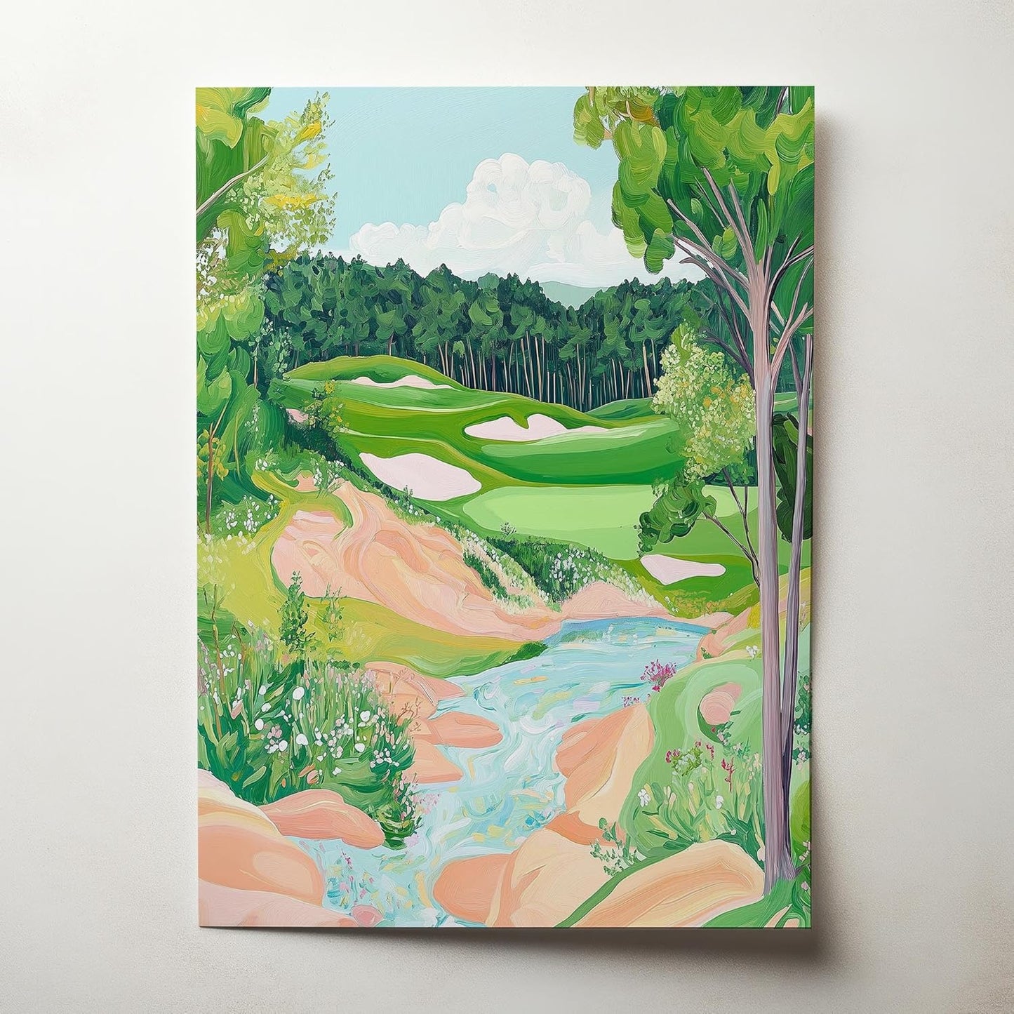 Golf Course Floral Pastel Art Print Posters - Premium Giclee Fine Art Prints - Golf Course Home Decor Posters, Golfer Art Prints for Home and Office Decor - Vintage Aesthetic, Ready to Frame