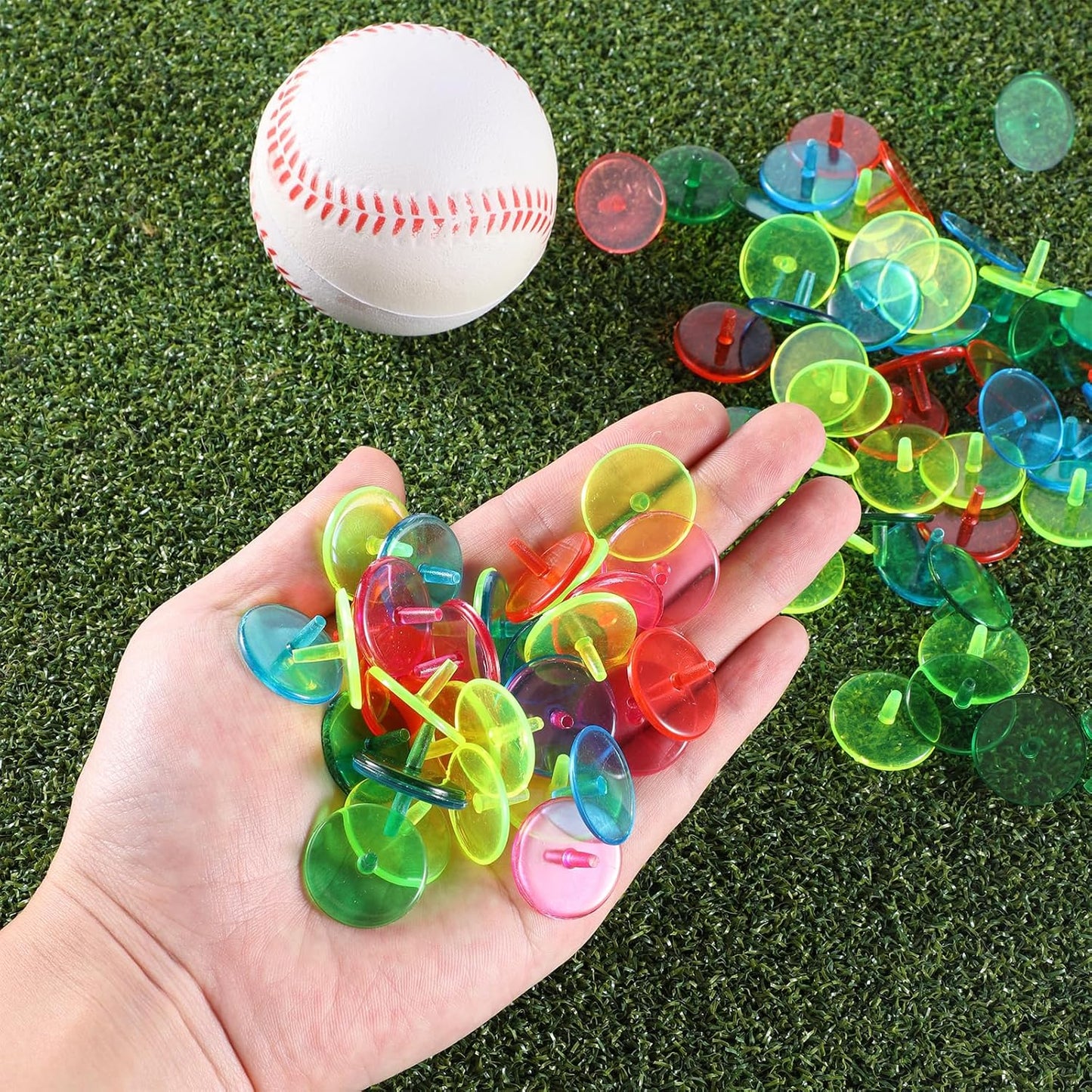Golf Ball Marker, Bulk 50 Pcs Multicolor Plastic Round Golf Ball Position Markers Transparent Flat Round Golfs Mark Accessories for Golfs and Baseball On-Course (24 mm)