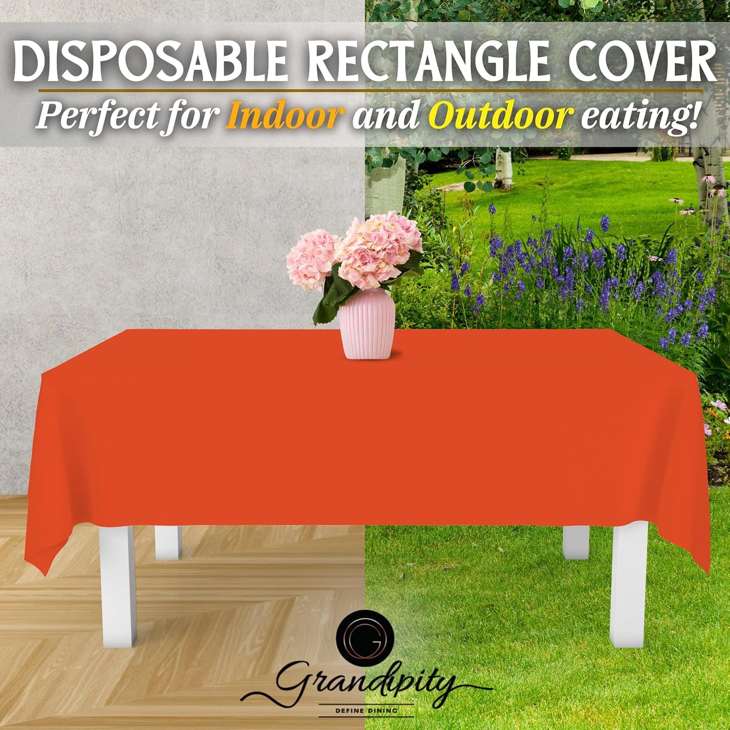 Grandipity 12 Pack Premium Disposable Plastic Tablecloth 54 Inch. x 108 Inch. Decorative Rectangle Table Cover - Orange